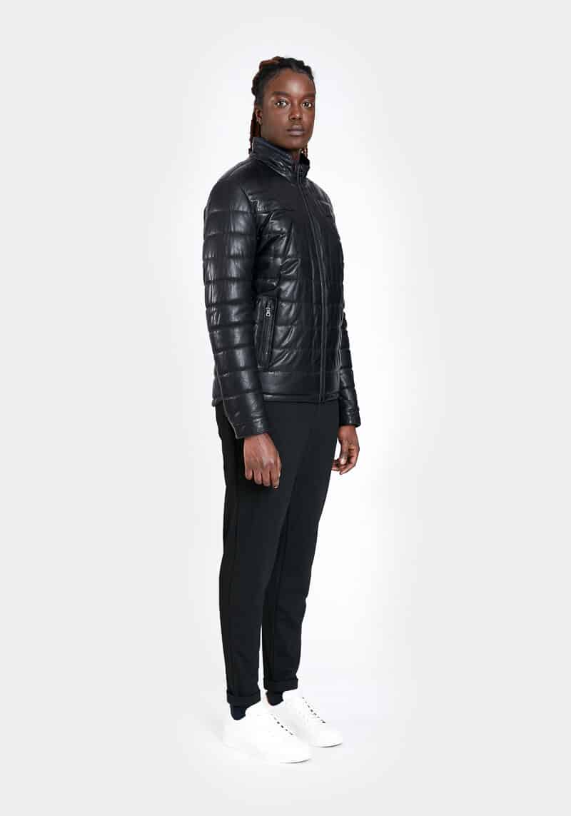 Samuel-veste-doudoune-confort-chaude-legere-cuir-agneau-noir-cote