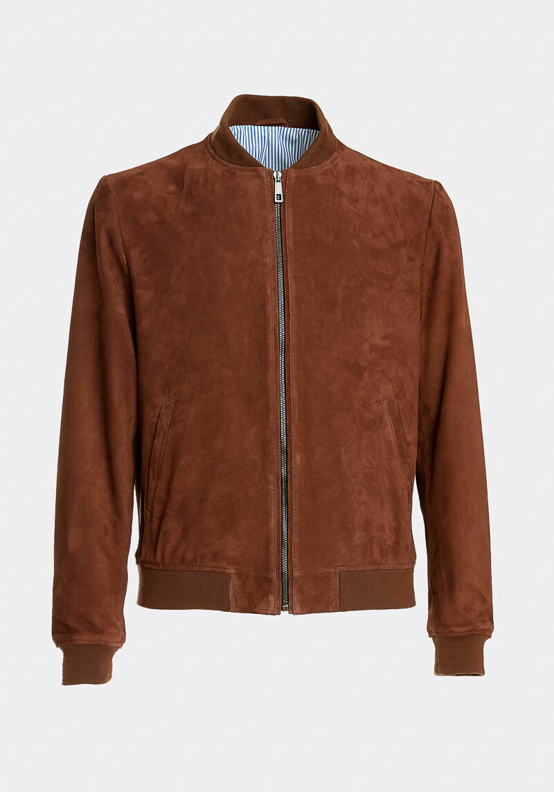 Hugo-giacca-elegante-leggera-minimalista-camoscio-velluto-marrone-castano