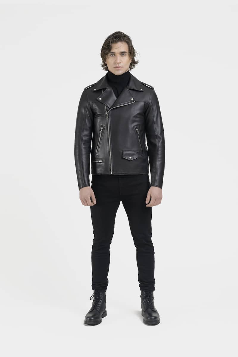 Chiodo biker - Blouson cuir noir motard cuir plongé avec ceinture