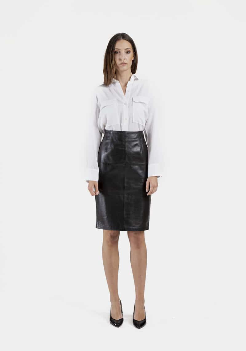 Pilea-skirt-leather-lambskin-green-front