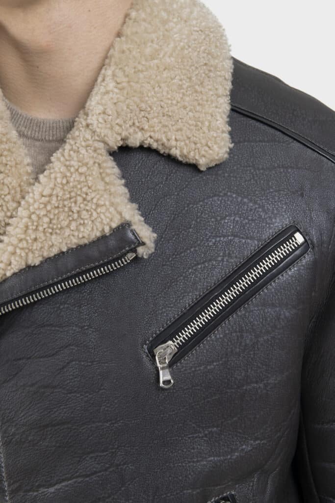 Veste Bomber En Cuir Peau Lainée D'agneau - Vintage Années 80 - Taille 54 - Neuf Sans étiquettes (jamais Portée)