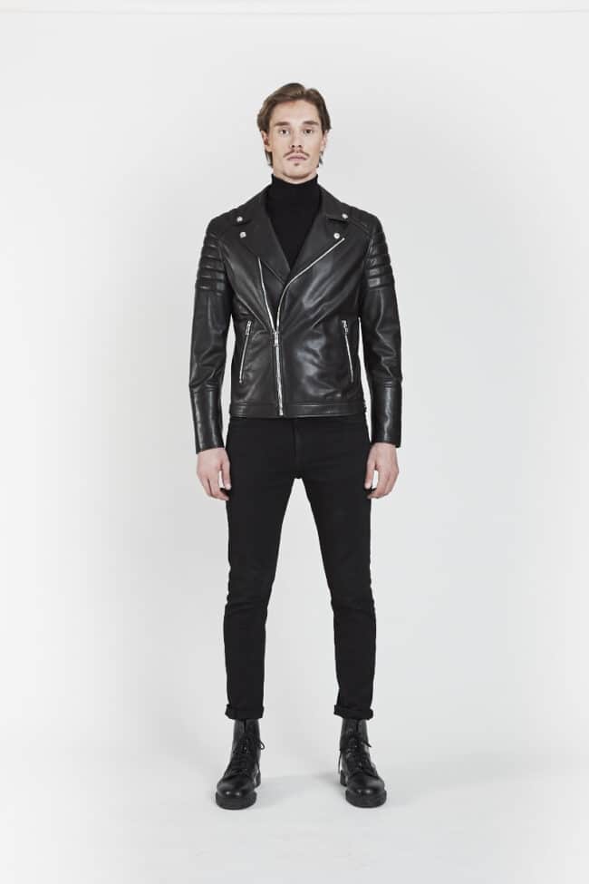 Blouson Motard En Cuir D'agneau Véritable Noir Pour Homme – Neuf Avec étiquettes – Style Easy Rider