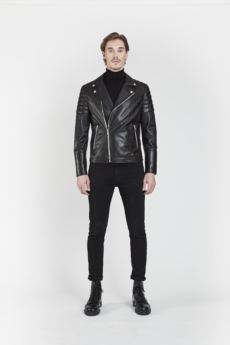 Mujeres 100% piel de cordero chaqueta de cuero chaqueta acolchada negro de motociclista Elegante 