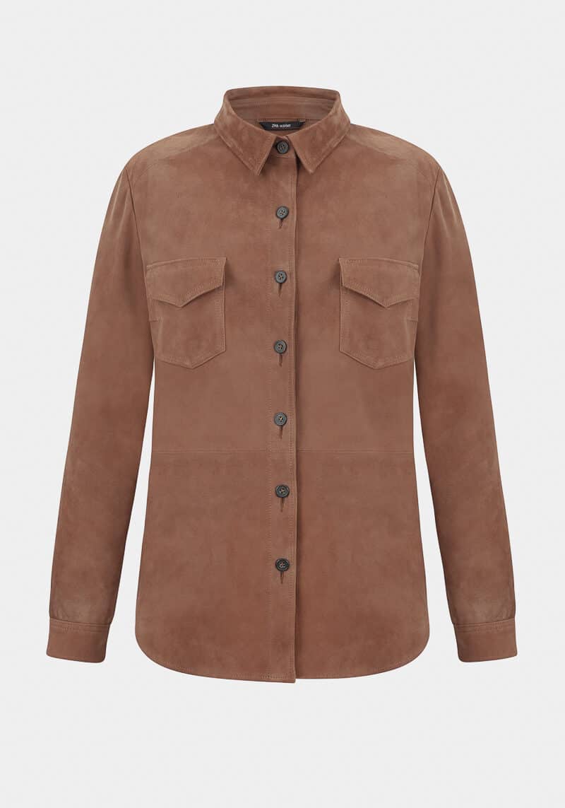 Monica-chaqueta-camisa-claro-elegante-gamuza-cabra-terciopelo-marron