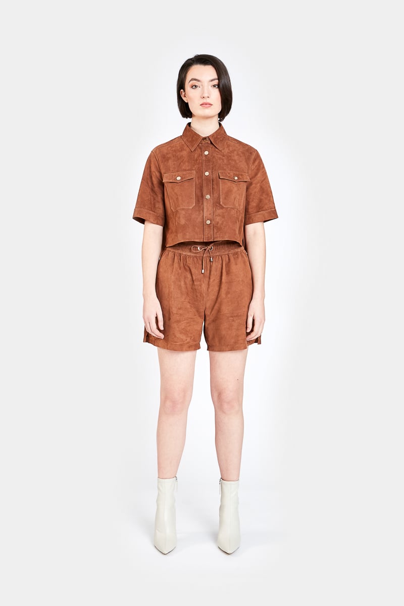 Short en daim marron cheap