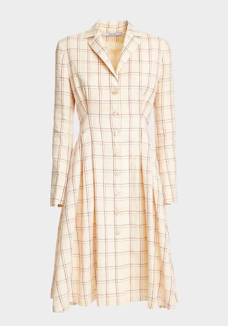 Francesca-elegant-dress-with-checked-linen-beige