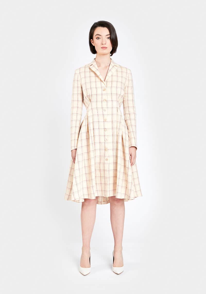 Francesca-dress-elegant-check-linen-beige-face