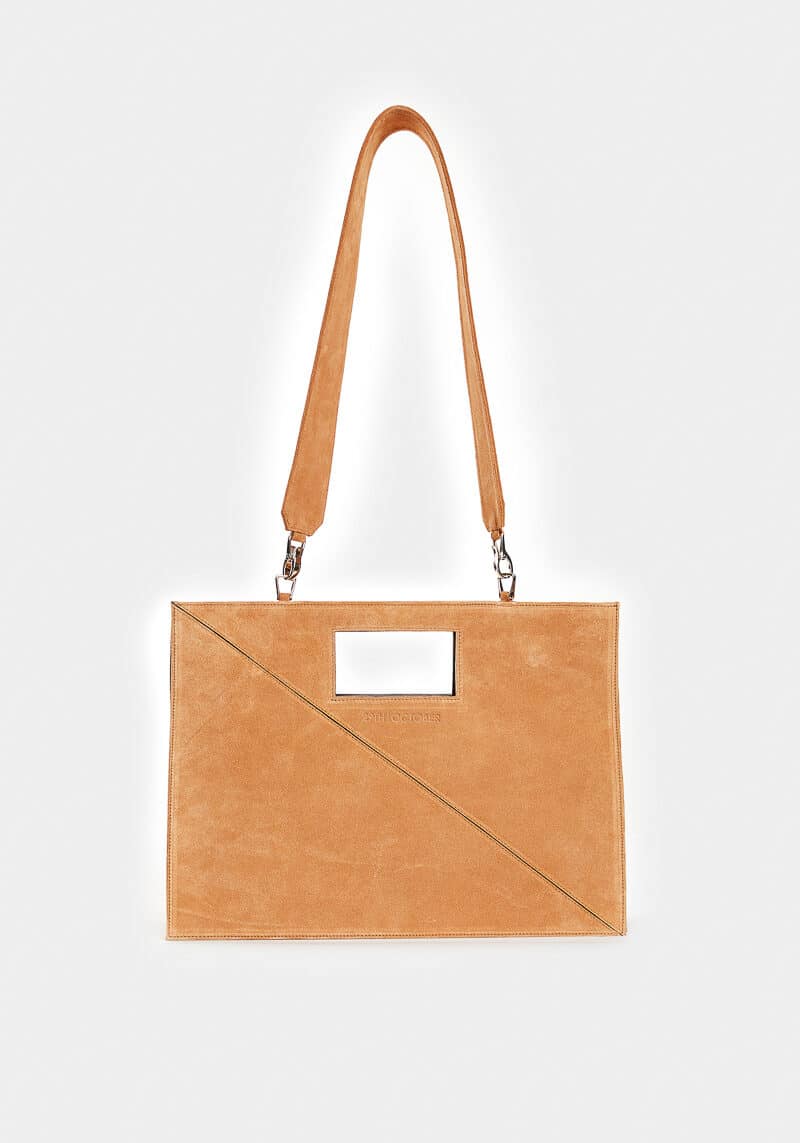 Terra-mini-geometric-tote-bag-piel-de-ternero-full-grain-marrón-gamuza-bandolera