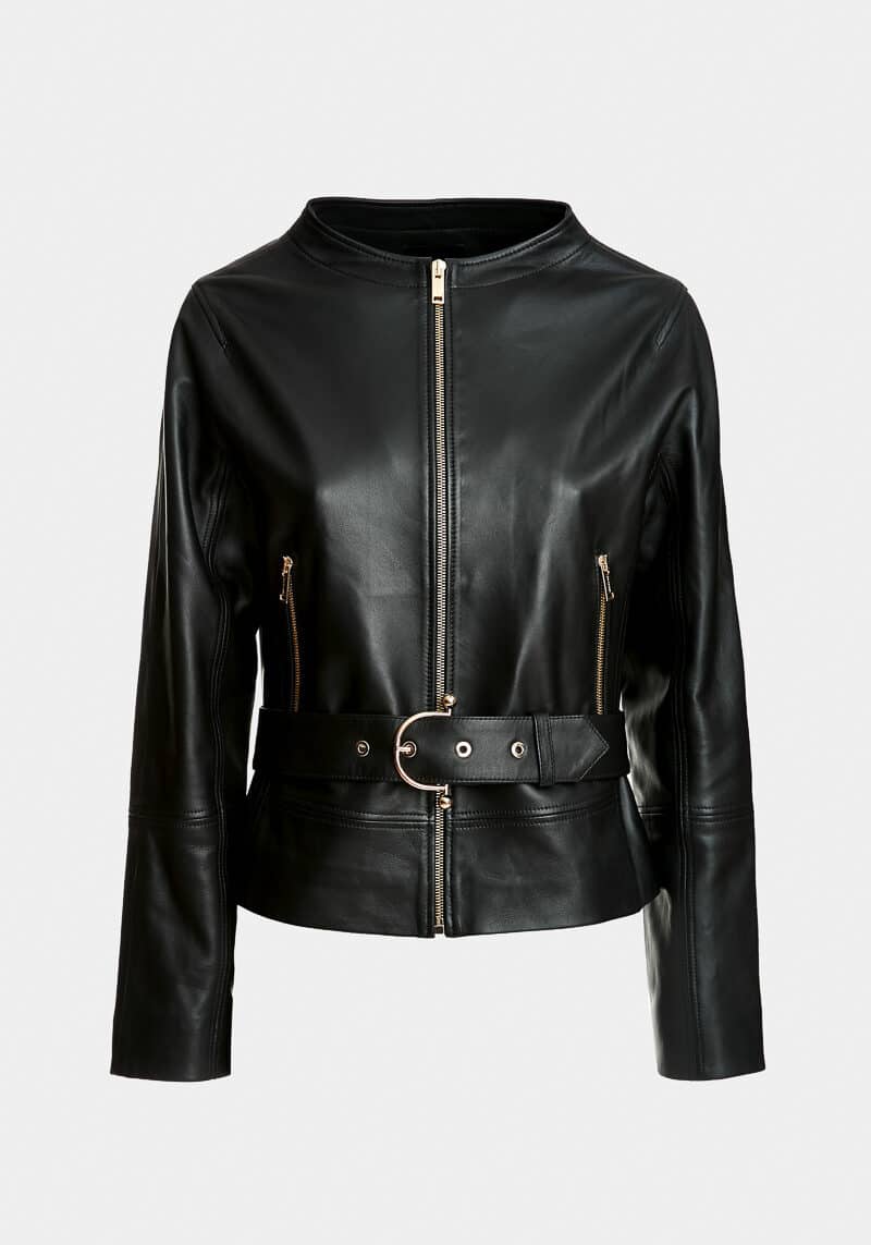 Verso-jacket-fitted-elegant-belt-leather-lamb-black