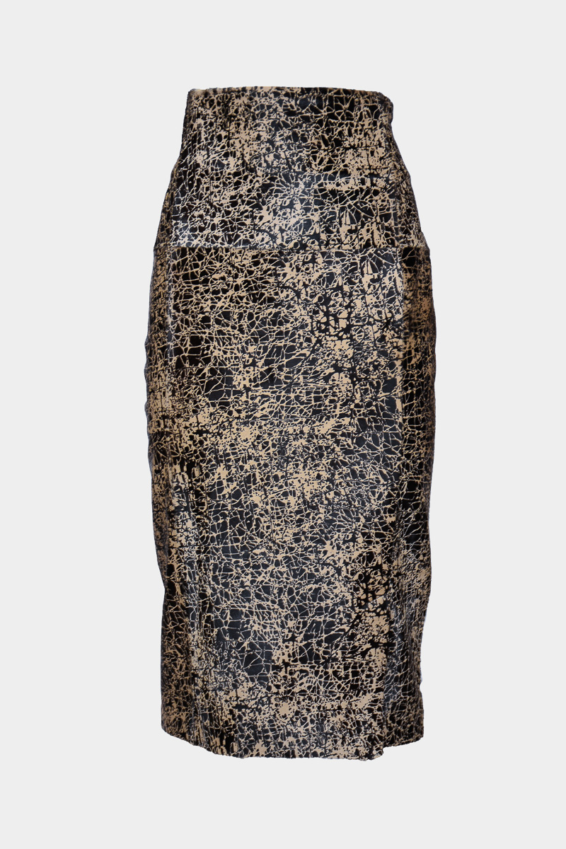 Bora-skirt-designer-pencil-fuseau-adjusted-knee-length-high-waist-cavallino-leather-printed-slit-chic-fashion-29thoctober-0