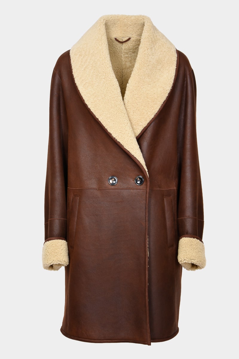 Denali-halflange-jas-bruin-beige-sjaal-kraag-zakken-kruis-sluiting-knopen-lam-shearling-shearling-leer-shearling-0