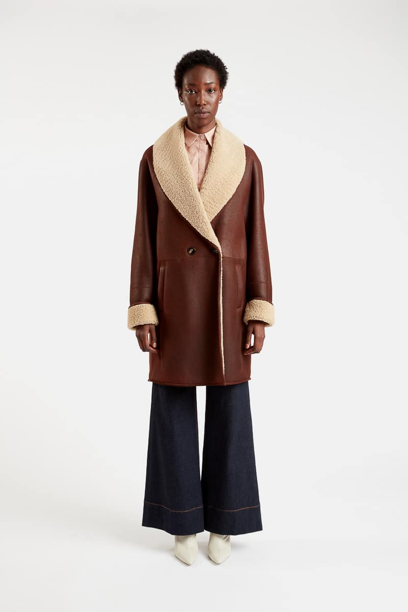 Denali-mid-length-coat-brown-beige-shawl-collar-pockets-cross-closure-buttons-lamb-shearling-shearling-leather-shearling-1