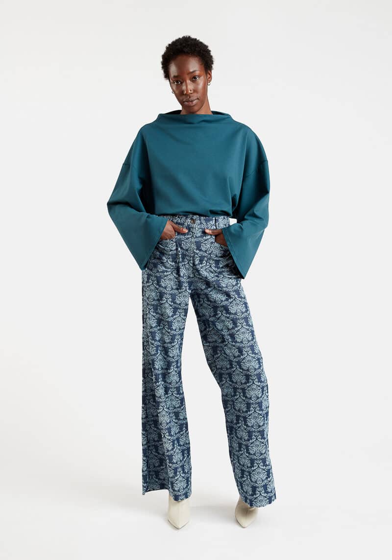 Filippa-broek-hoge taille-fit-wijde-benen-olifant-benen-jeans-denim-bedrukt-geborduurd-70s-stijl-trendy-29thoctober-1