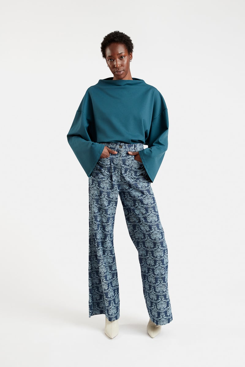 70s high-waisted jeans with blue cotton embroidery - Filippa