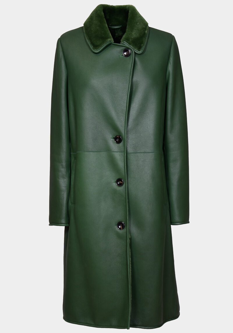 Libeccio-manteau-hiver-mouton-agneau-mérinos-retourné-peaux-lainées-boutons-poches-col-chemise-martingale-vert-droit-0