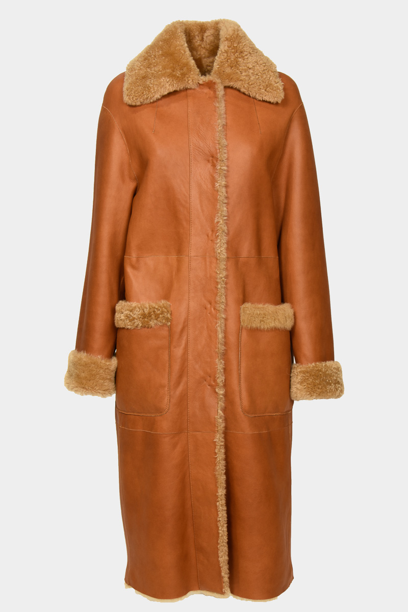 Mistrale-long-manteau-hiver-mouton-agneau-retourné-peaux-lainées-orange-argile-col-chemise-poches-plaquées-réversible0