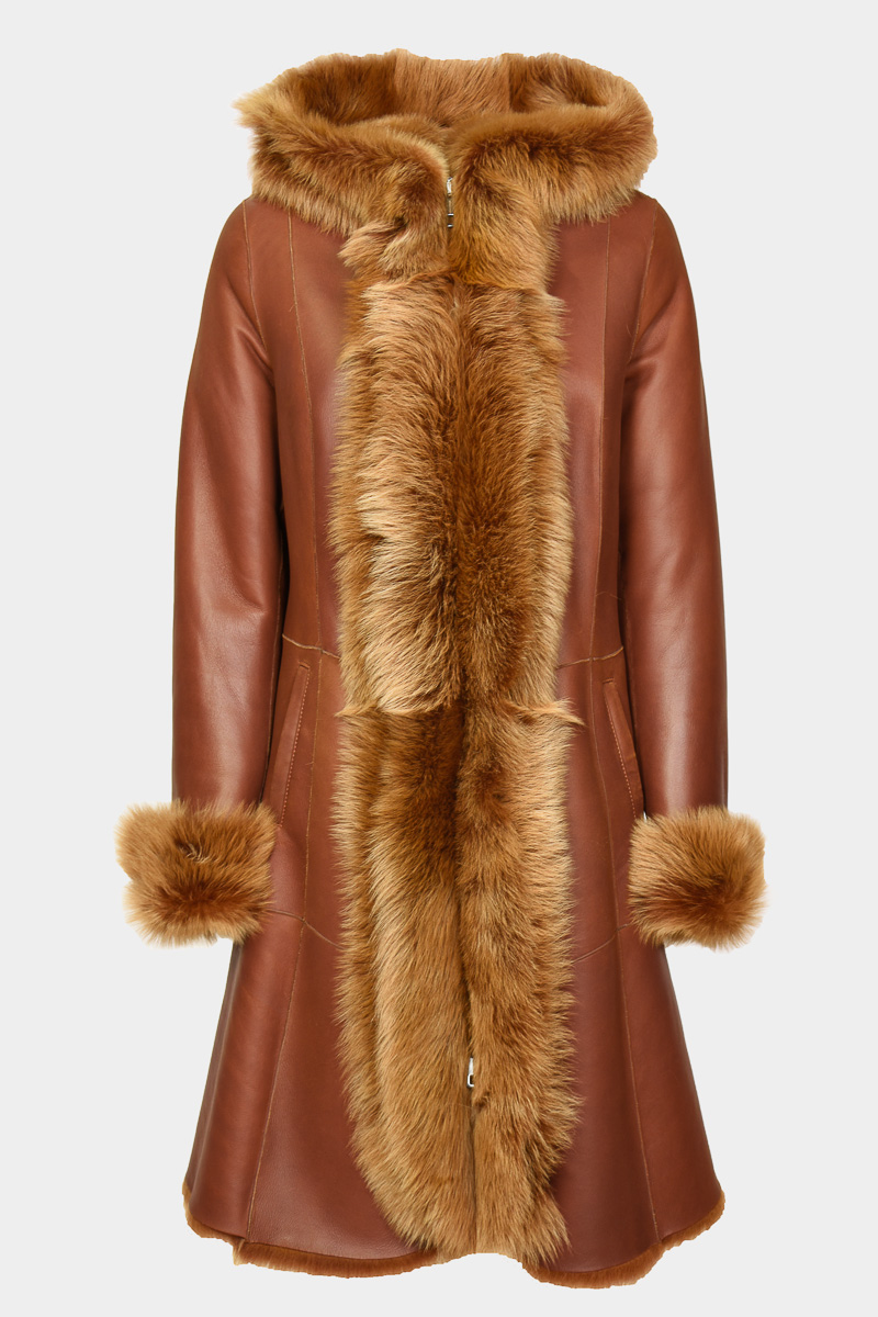 Victoire-long-coat-winter-sheep-lamb-Tuscan-turned-leather-hazelnut-hood-pockets-fitted-adjusted-elegant-0