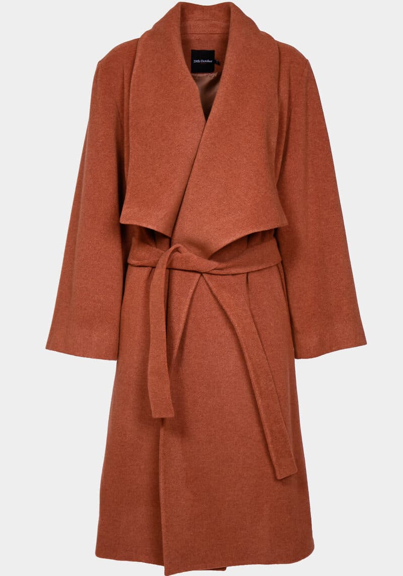 Yamanaka-cappotto-lana-arancione-manica-larga-collo-cintura-tasche-stile-kimono-giapponese-comodo-0