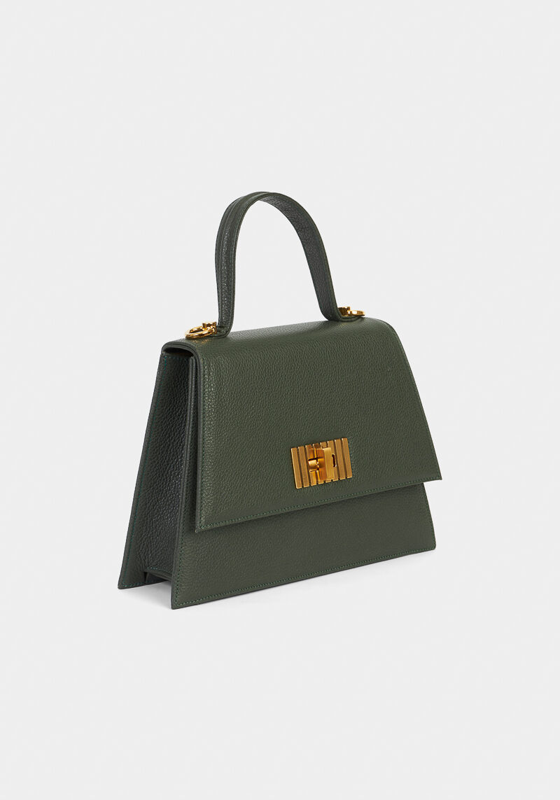 Artemis-mini-sac-a-main-cuir-grainé-pleine-fleur-vert-kaki-élégant