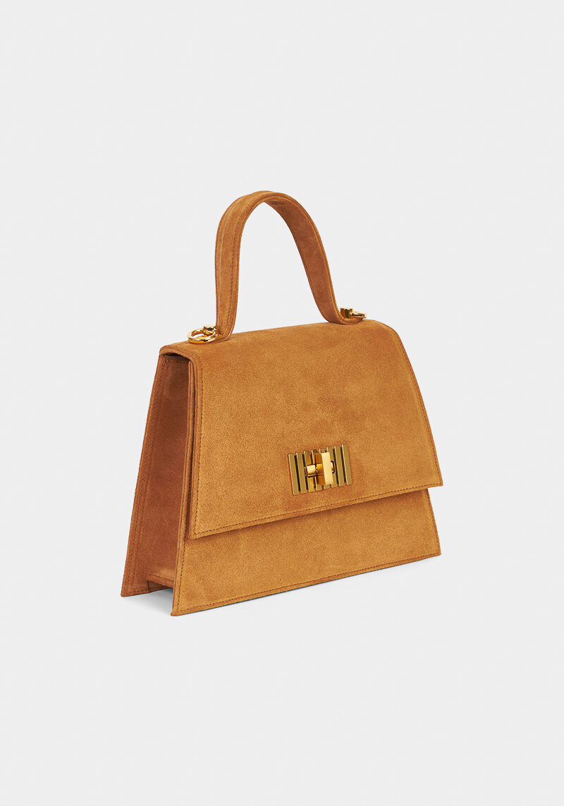 Artemis-mini-sac-a-main-cuir-veau-pleine-fleur-velours-camel-élégant