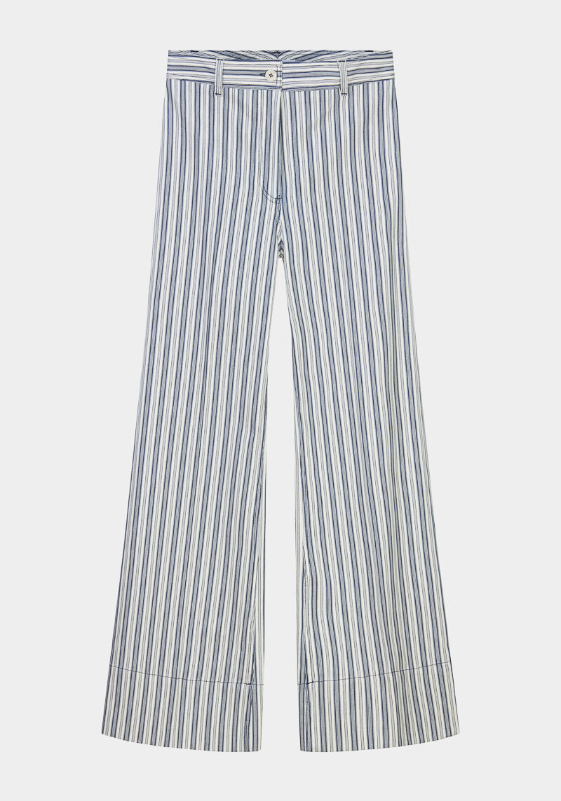 Filippa-pantalon-rayé-coton-coupe-évasée-design-tendance-créateur-fluide-élégant