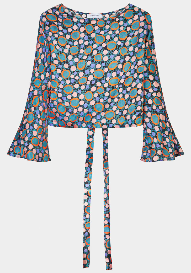 Gaelle-chemise-top-soie-imprimé-manches-trompettes-élégant-boheme-chic