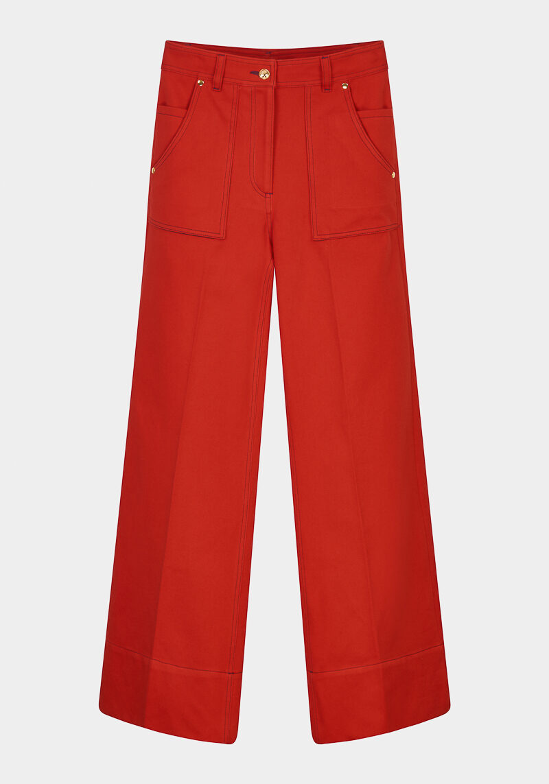 Lucy-pantalon-coton-orange-coupe-droite-large-élégant-décontracté-design-créateur