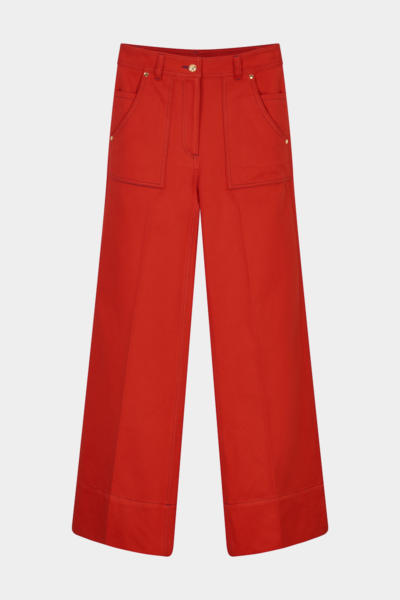 Lucy-pantalon-coton-orange-coupe-droite-large-élégant-décontracté-design-créateur