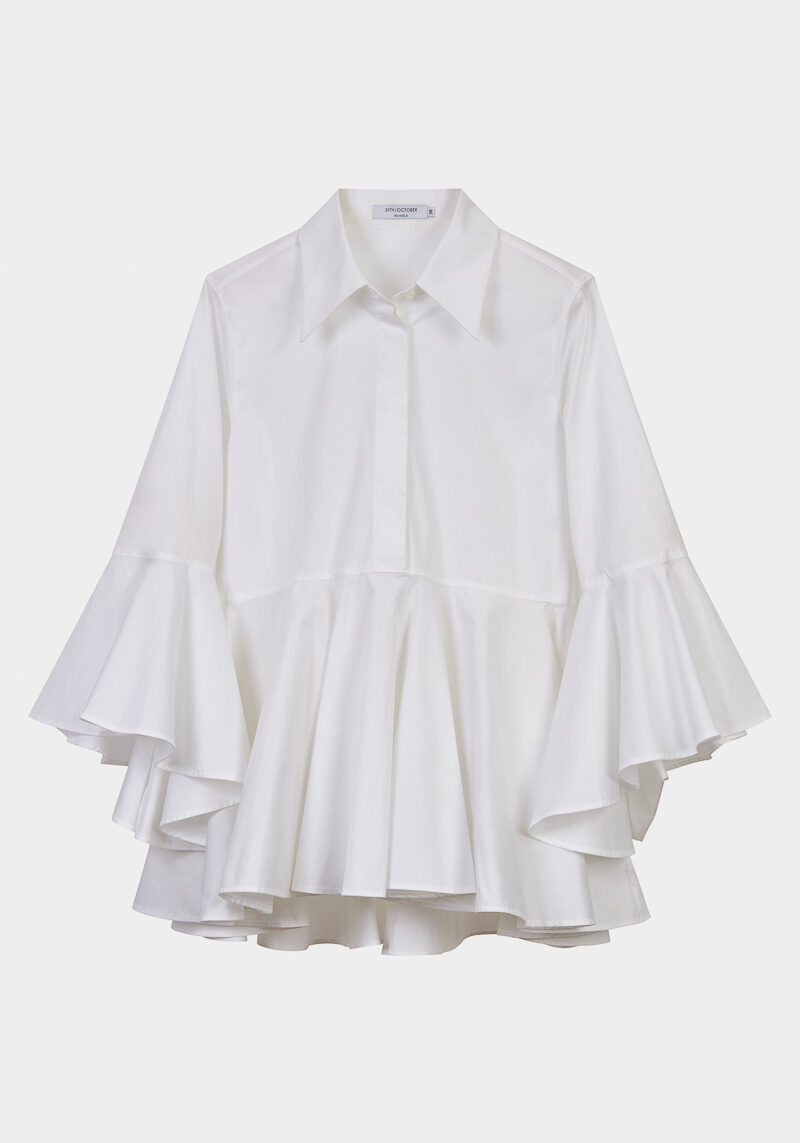 Sestina-chemise-blanche-popeline-coton-blanc-sophistiquée-raffinée-design-évasé-créateur