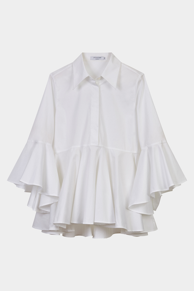 Sestina-chemise-blanche-popeline-coton-blanc-sophistiquée-raffinée-design-évasé-créateur