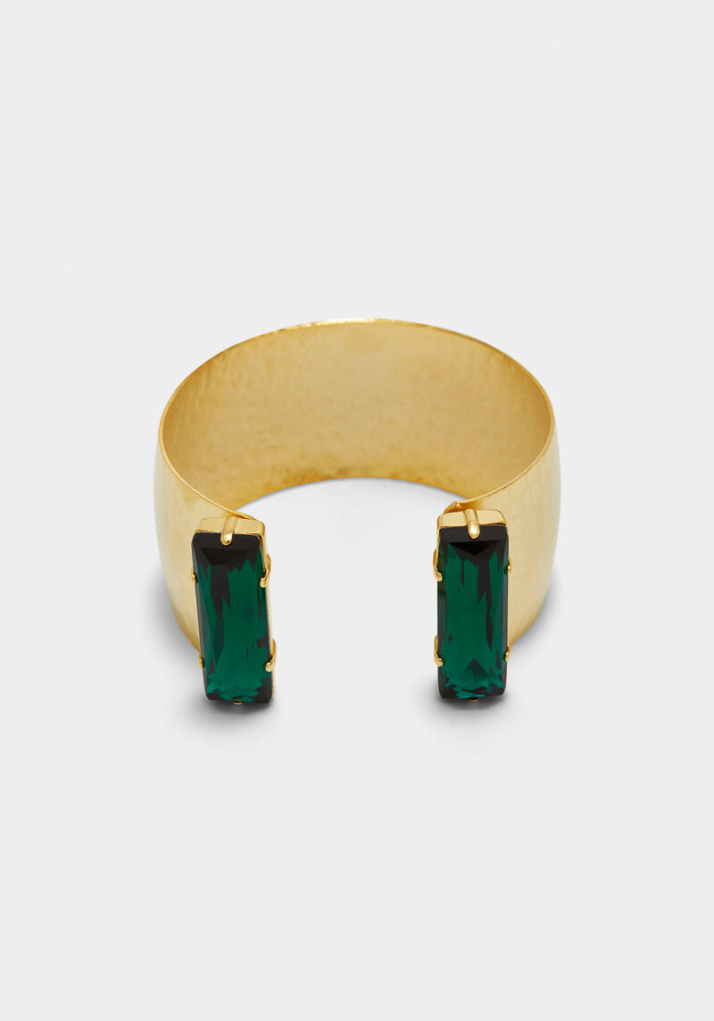 bracelet-plaqué-or-martelé-cristaux-swarovski-vert-design-luxe