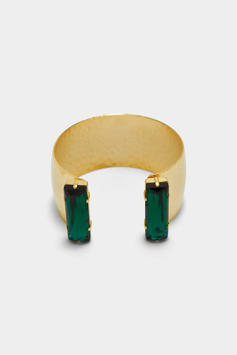 bracelet-plaqué-or-martelé-cristaux-swarovski-vert-design-luxe